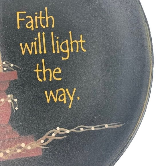 Faith Will Light The Way Painted Decorative Wood Plate Donna White Rustic Farm - Picture 4 of 8
